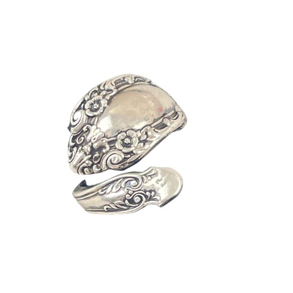 Antique-Inspired Sterling Silver Spoon Ring Ornate Floral Size 8 - Picture 4 of 11